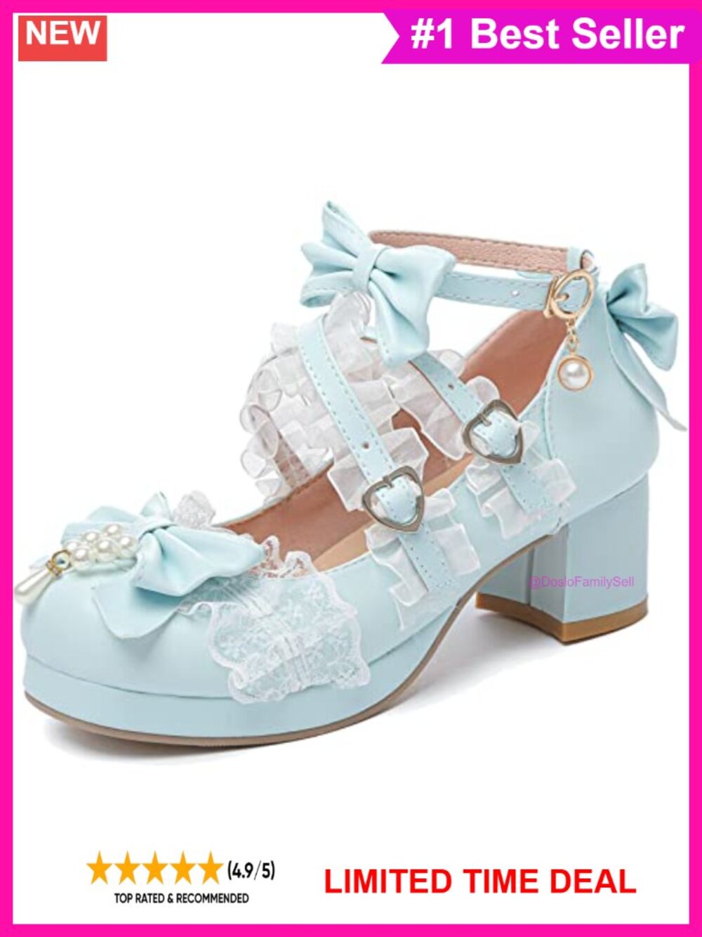 Mary Jane Pumps Cross Strap Ankle Buckle Block Heel Cute Party Shoes